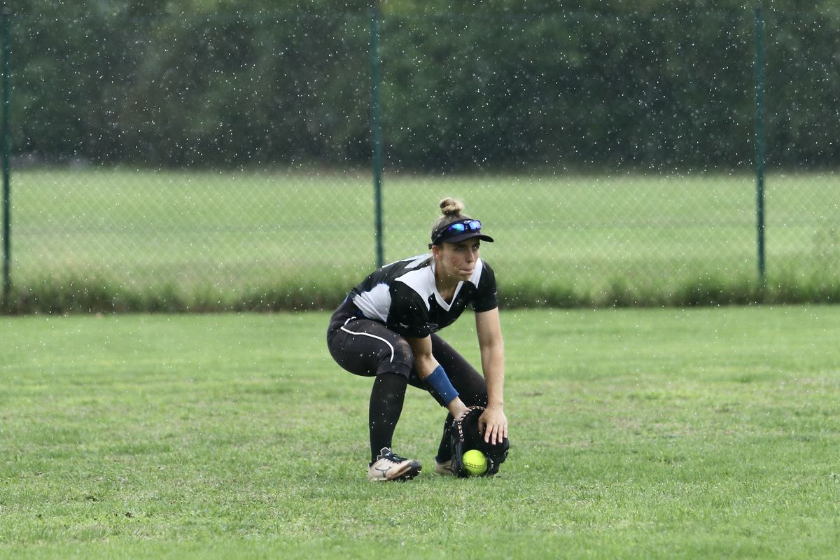 Lexi Balam of Lyndeborough makes a play in center field for the Karlsruhe Cougars softball team based in Karlsruhe, Germany.