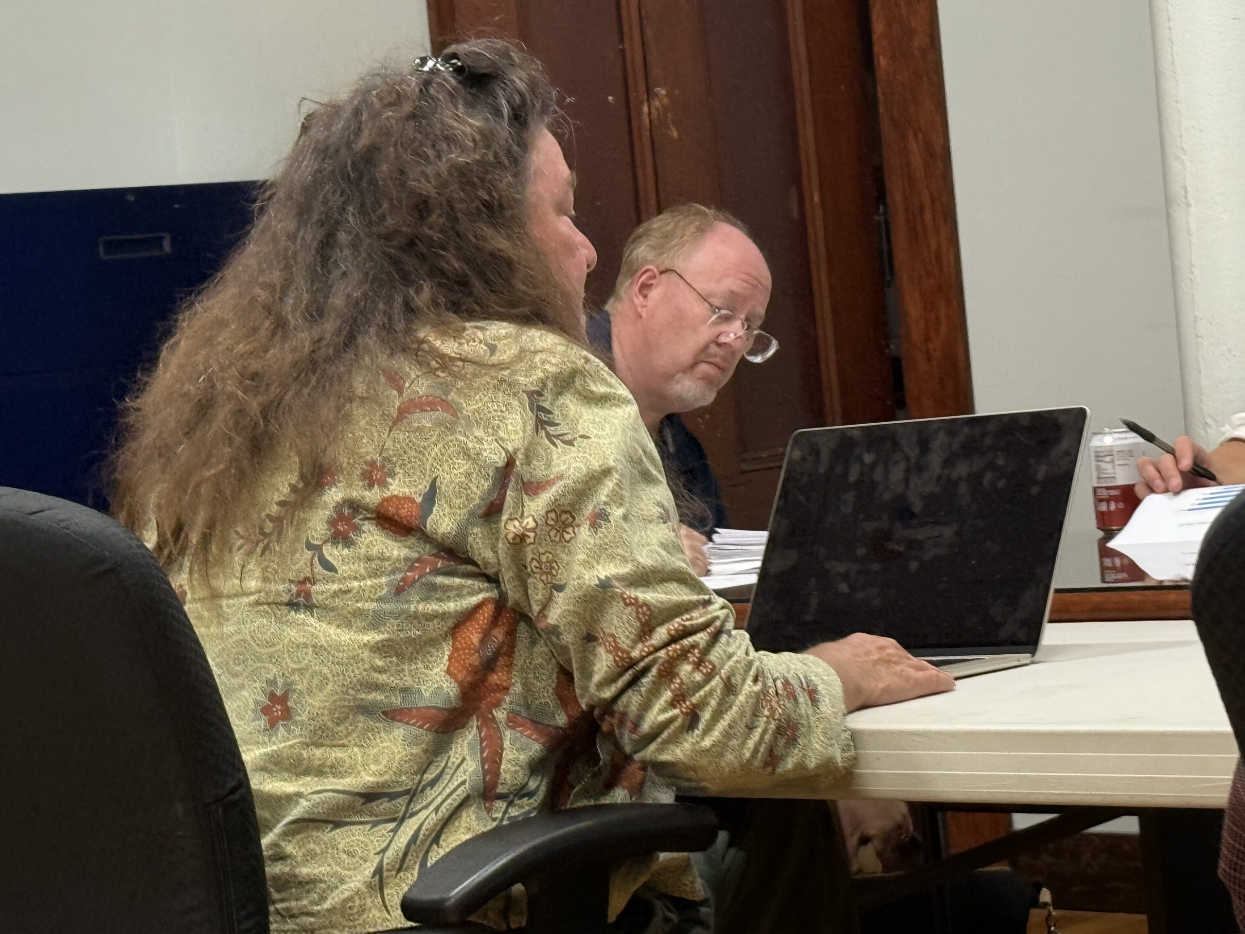 Jennifer Beck presents community survey results to the Select Board. ASHLEY SAARI / Ledger-Transcript