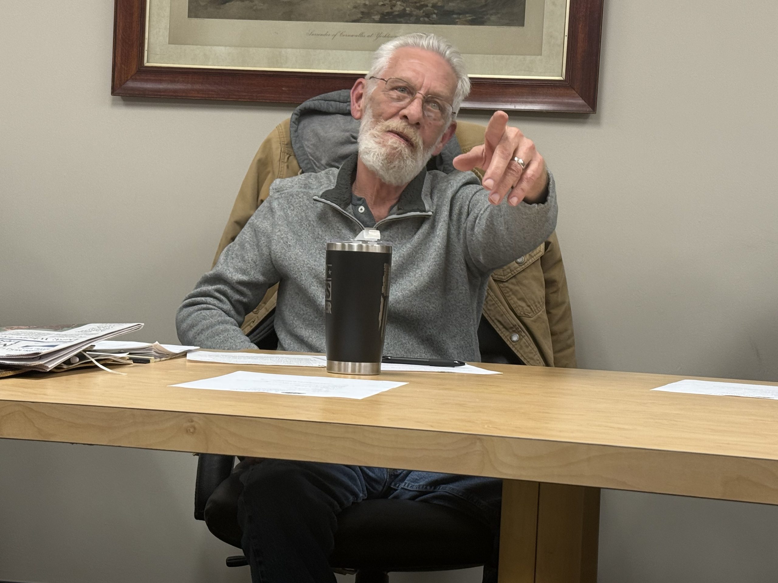 Rindge Select Board Chair Bob Hamilton calls on residents to speak during a community forum during the board's meeting Wednesday. ASHLEY SAARI / Ledger-Transcript