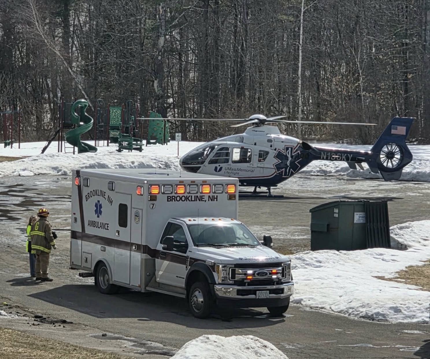A landing zone was set up at the Mascenic SAU offices to transport a patient from a car crash in Mason. GREENVILLE FIRE DEPARTMENT / Courtesy