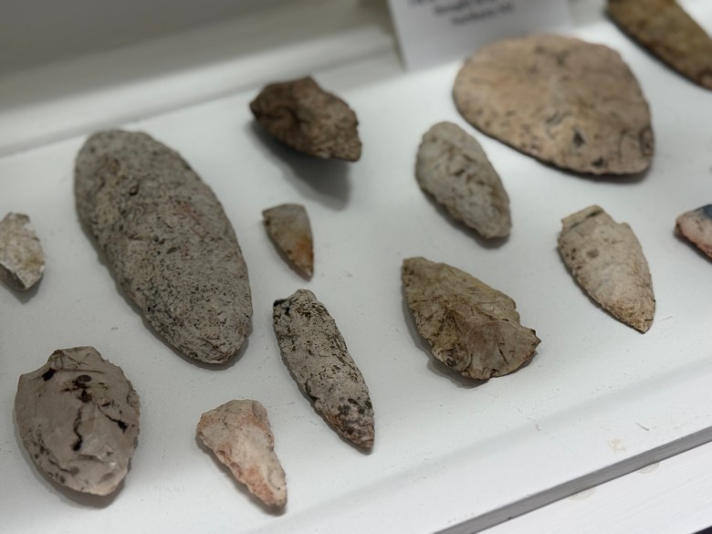 Abenaki arrowheads and stone tools on display at the Jaffrey Civic Center. ASHLEY SAARI / Ledger-Transcript