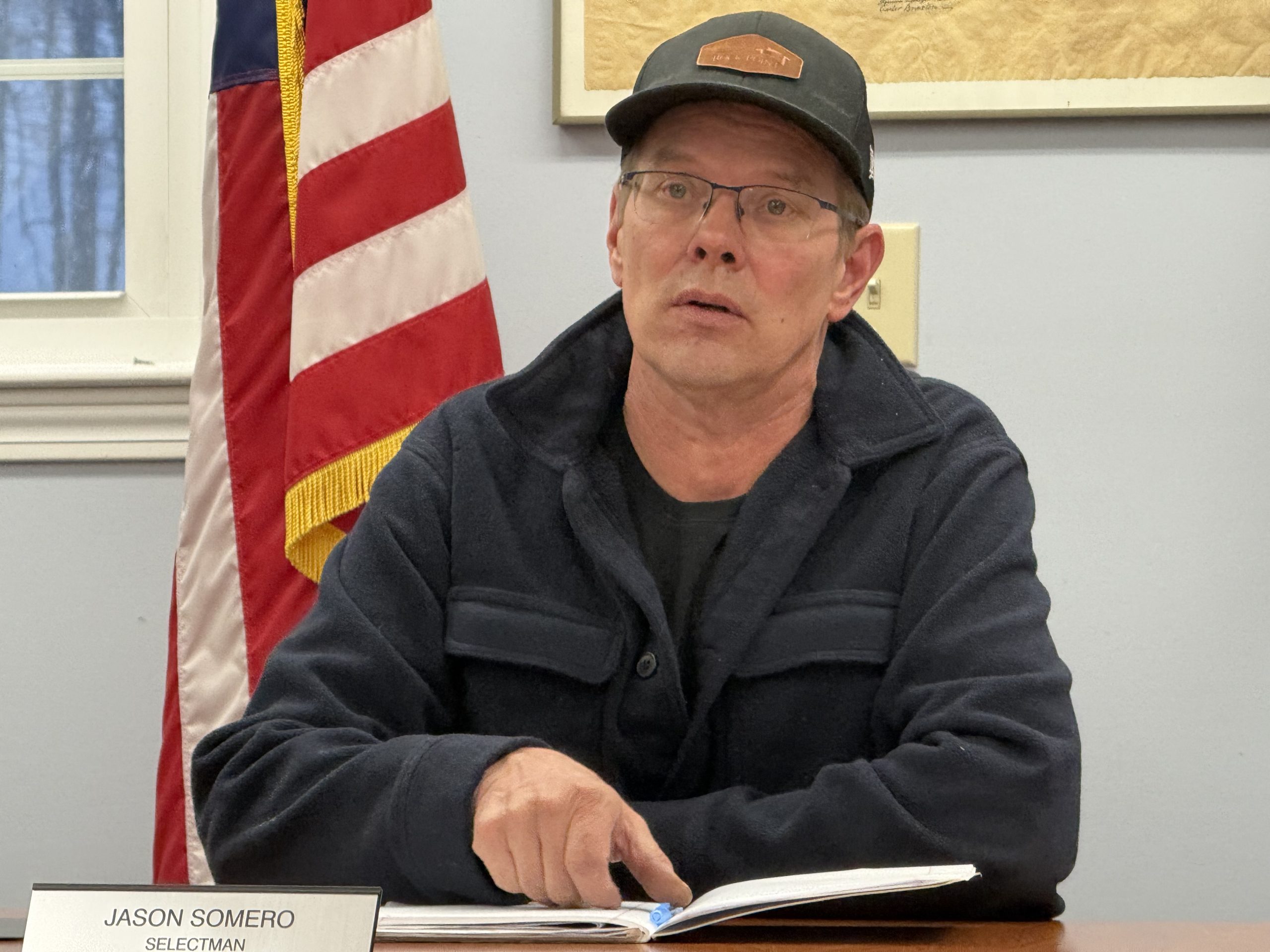 New Ipswich Select Board Chair Jason Somero talks about potential solutions for staffing the Souhegan Valley Ambulance. ASHLEY SAARI / Ledger-Transcript