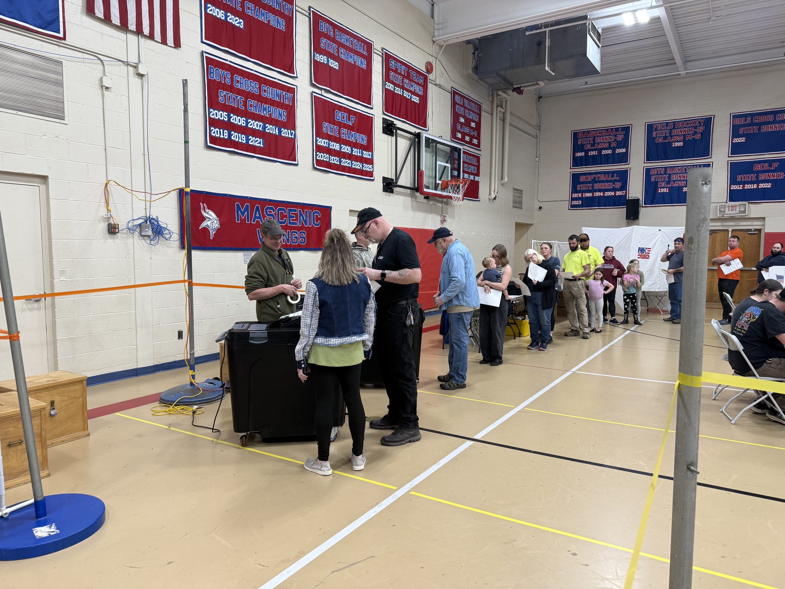 Voters line up to cast their ballots in New Ipswich. ASHLEY SAARI / Ledger-Transcript