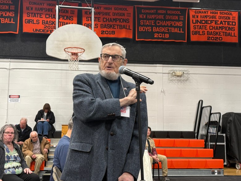 Marc Tieger speaks in favor of the budget. ASHLEY SAARI / Ledger-Transcript