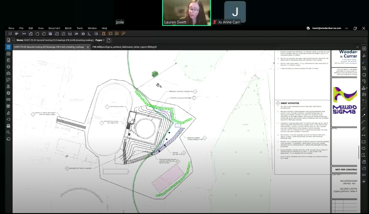 Lauren Swett of Woodard and Curran presents plans for a new wastewater treatment tank during a Zoning Board hearing on Tuesday. COURTESY