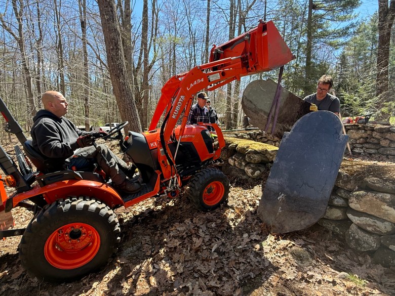 The Rand's gravestones are removed so the tree stump can be cut to ground level and new fill added to the cemetery.