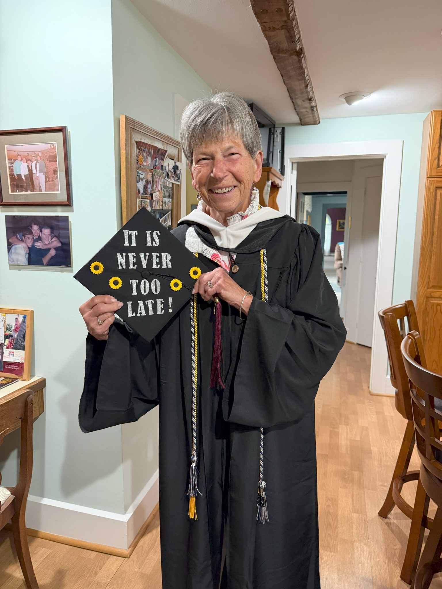Cyndy Burgess of Sharon with her cap and gown.