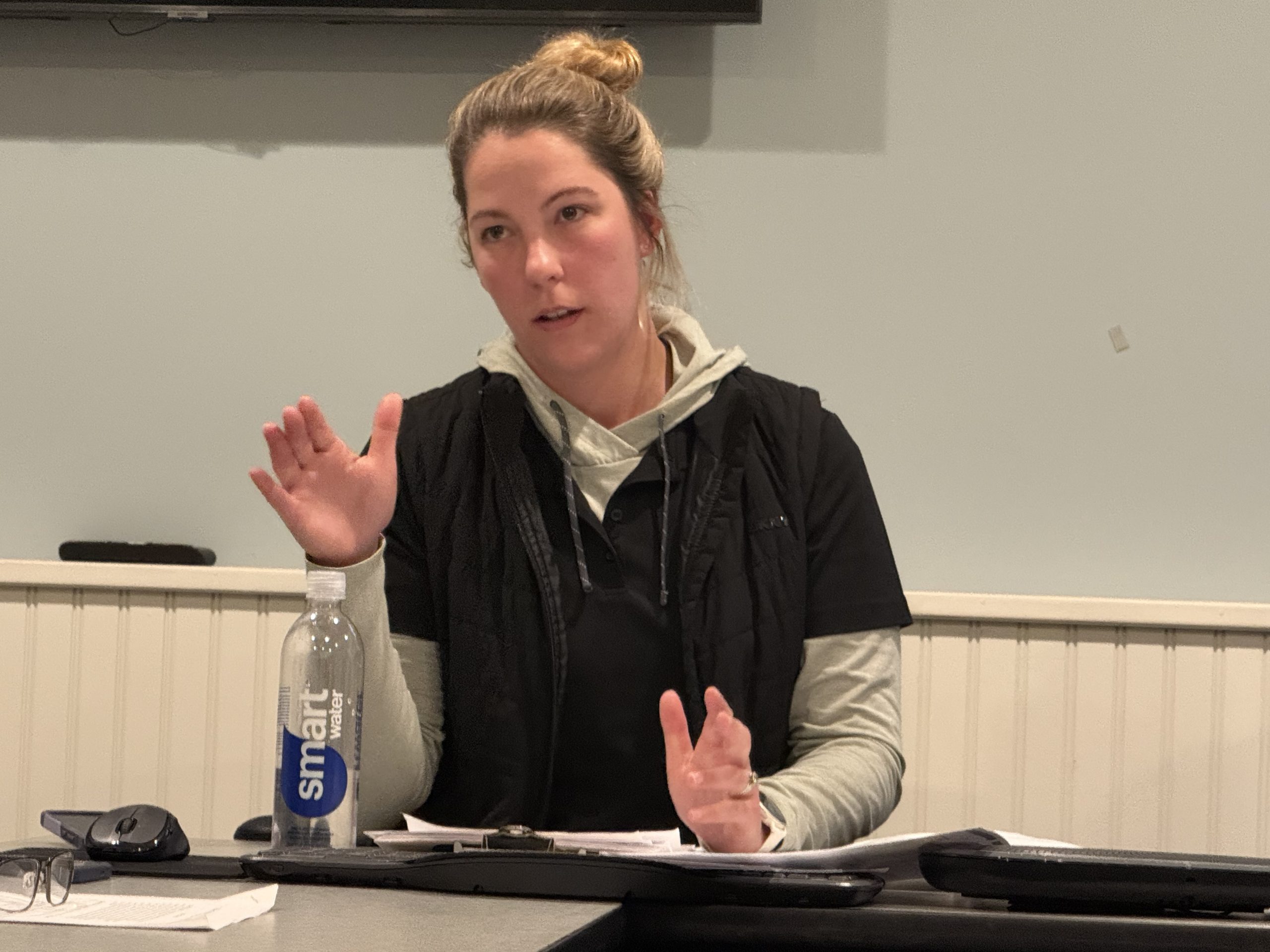 Zoning Board Chair Emily Sliviak discusses possible conditions during a ZBA meeting on Thursday.