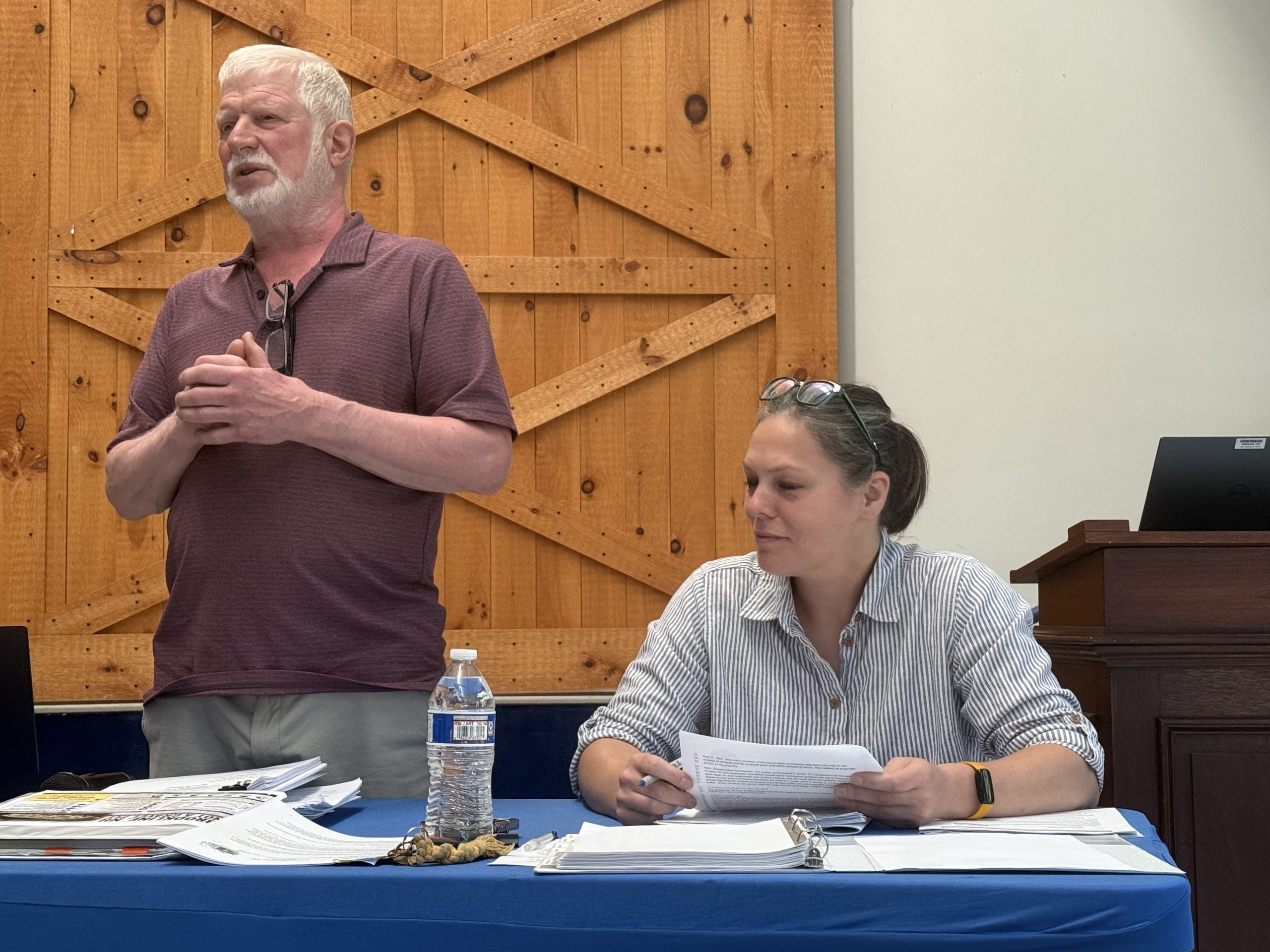 Planning Board Chair Dane Rota and Vice Chair Katie Boots discuss the application.