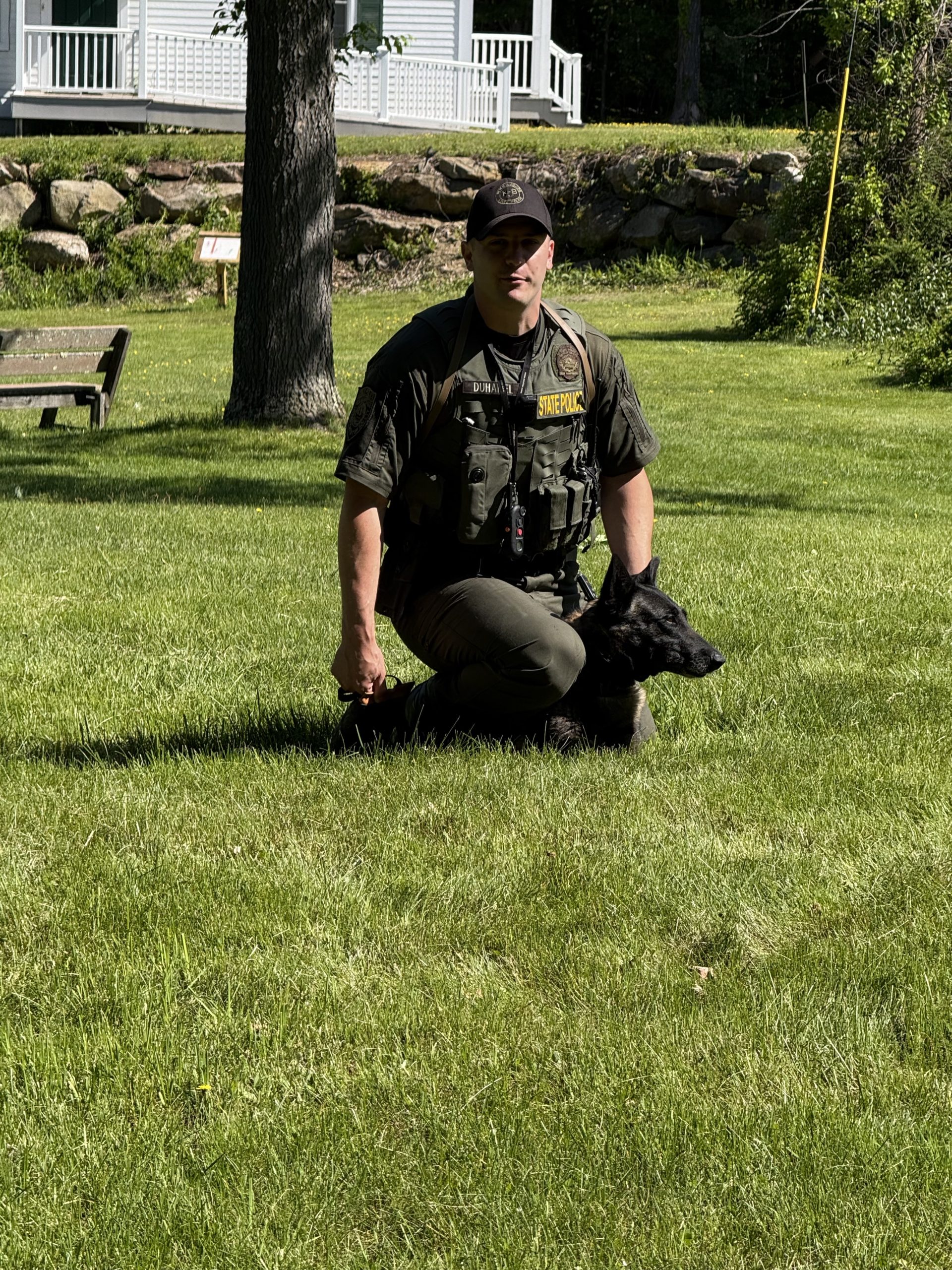 State Police Officer Tyler Duhamel and his K9 partner Ivy gave a demonstration to Mason Elementary School students on Tuesday.