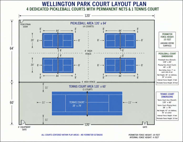 The proposed layout of the Rindge Recreation tennis and pickleball courts.