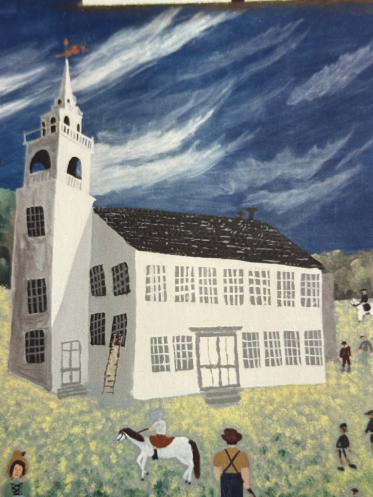 A depiction of the Jaffrey Meetinghouse as part of a mural project at the Civic Center in 1992.