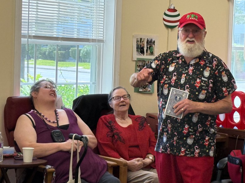 John Stone as Monadnock Santa performs tricks and jokes.