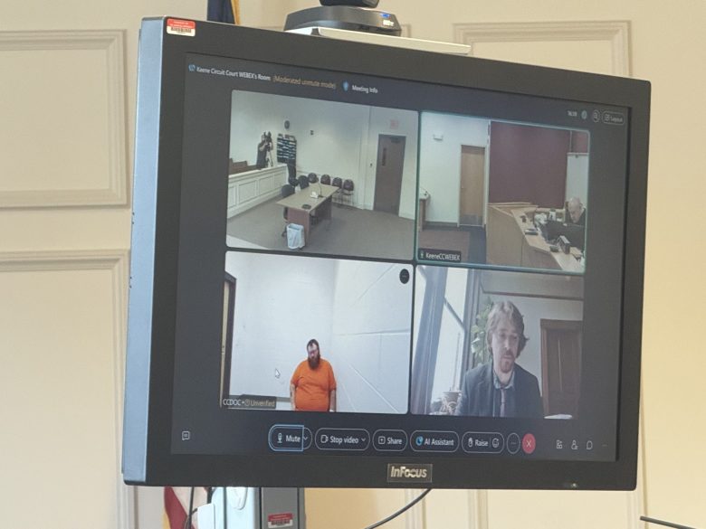 Sebastian Fogg appears at the 8th Circuit Court in Jaffrey by video call. 