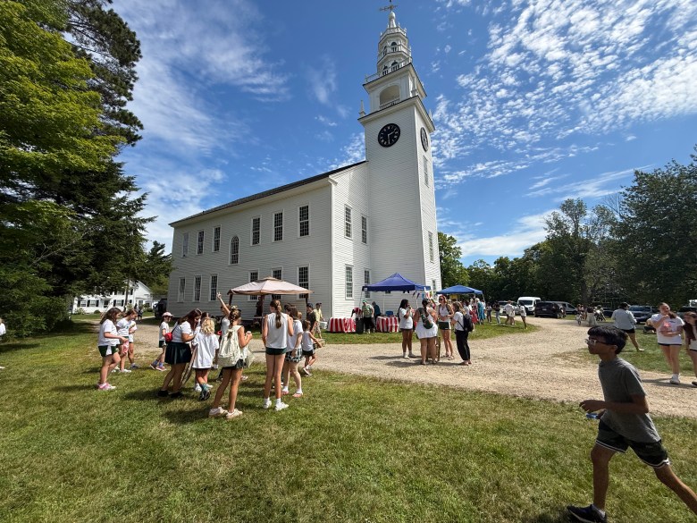 The Jaffrey Meetinghouse acts as a backdrop for the First Church Fair.