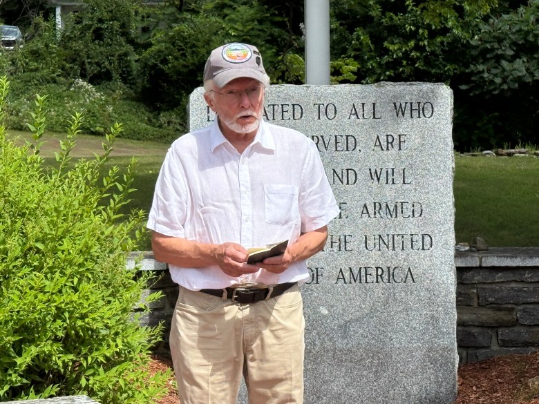 Rindge Veterans Association Chaplain Joseph Majewski gives a blessing over the ceremony.