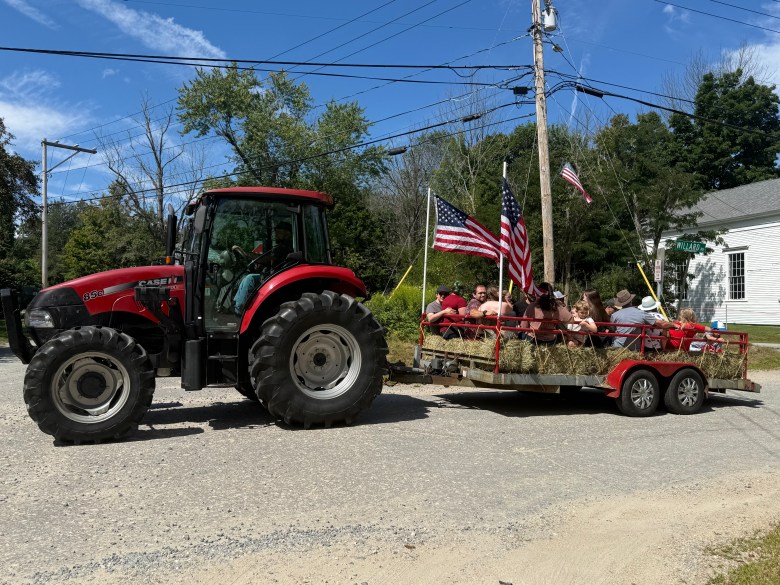 Families take a hayride.