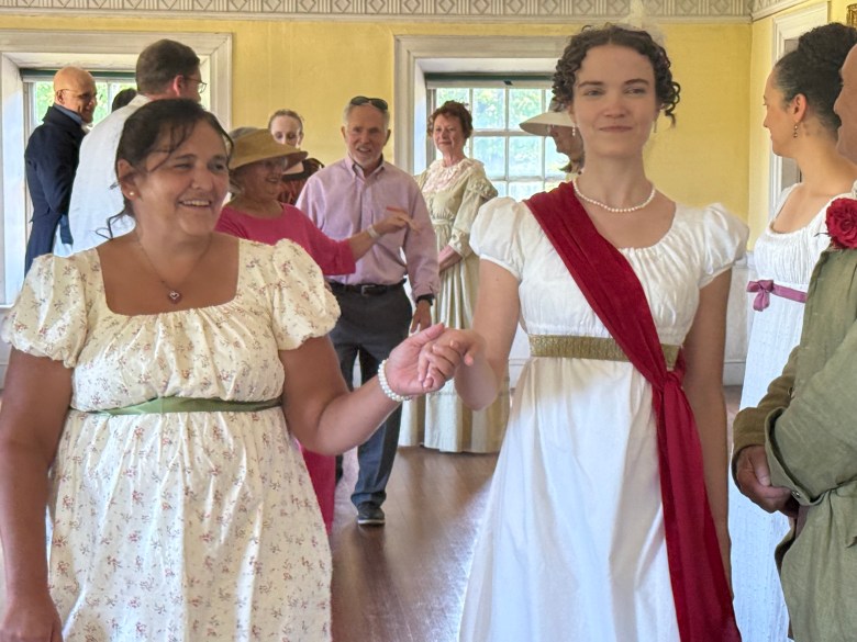 Melissa Doty of North Bennington, Vermont, dances with Catherine Backer of the Footwork and Frolic Society. 
