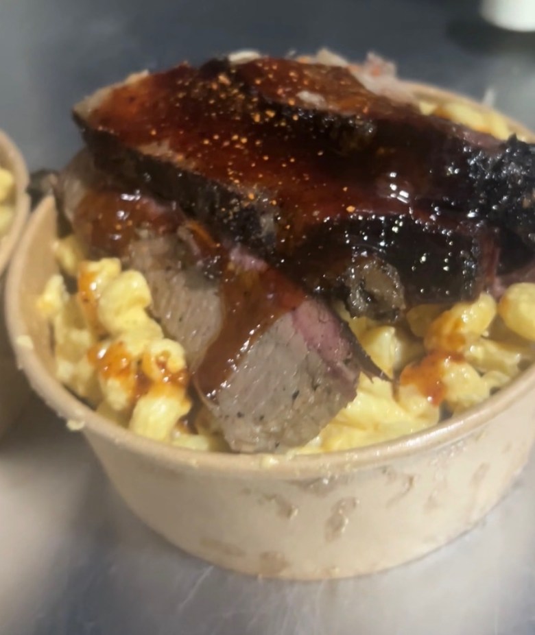 Angry Cock BBQ's brisket mac 'n' cheese bowl.