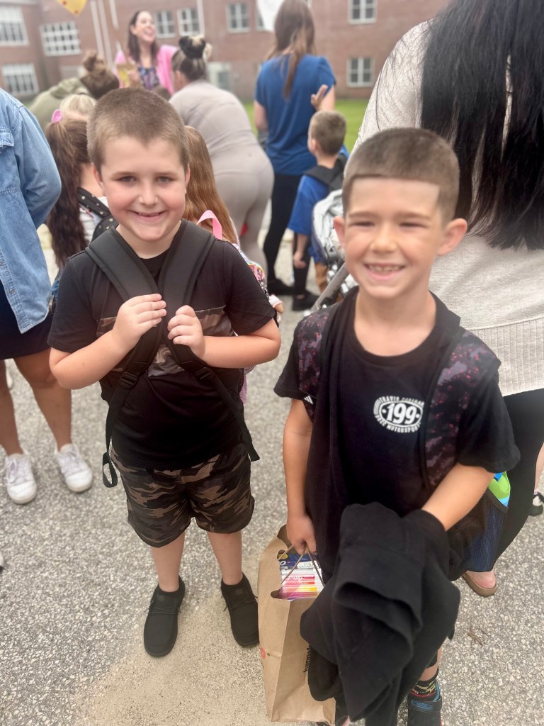 Lincoln St. Laurent
and Arthur Ringer excited for their first day at Jaffrey Grade School. 