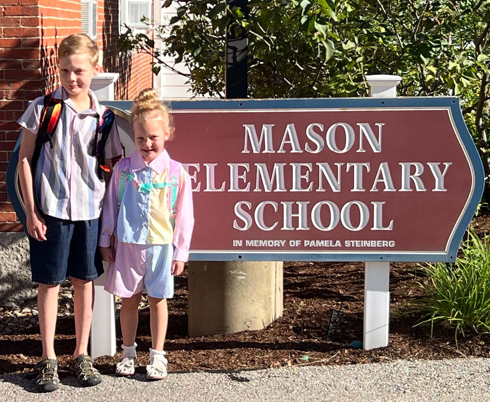 Fourth grader John Suiter and Kindergartener Sasha Suiter on their first day at Mason Elementary School.