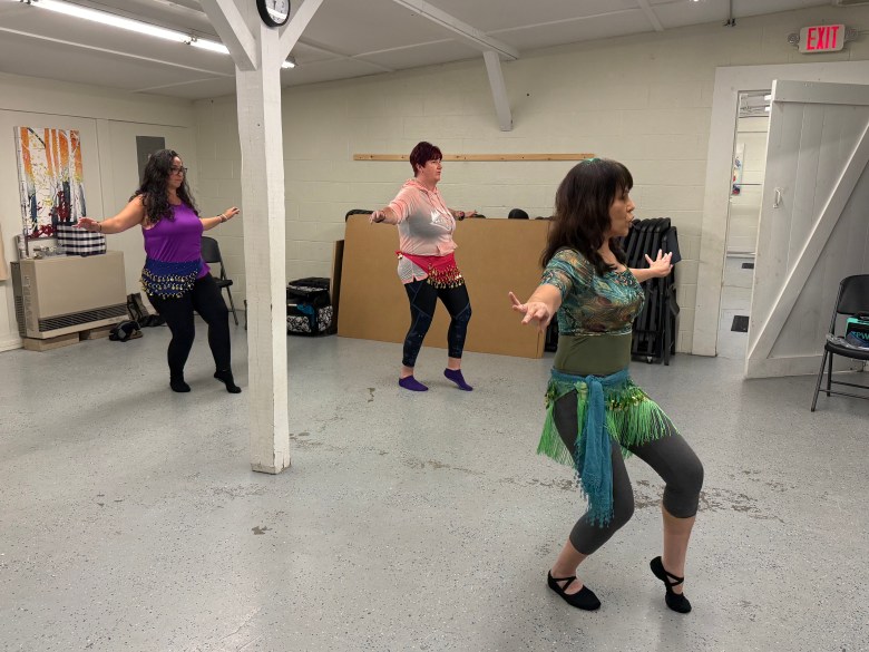 Instructor Elisa Fitzgerald leads a belly dancing fitness class at the Jaffrey Recreation Department.