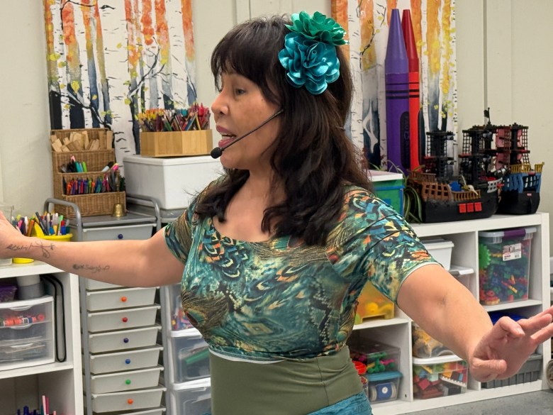 Instructor Elisa Fitzgerald leads a belly dancing fitness class at the Jaffrey Recreation Department.