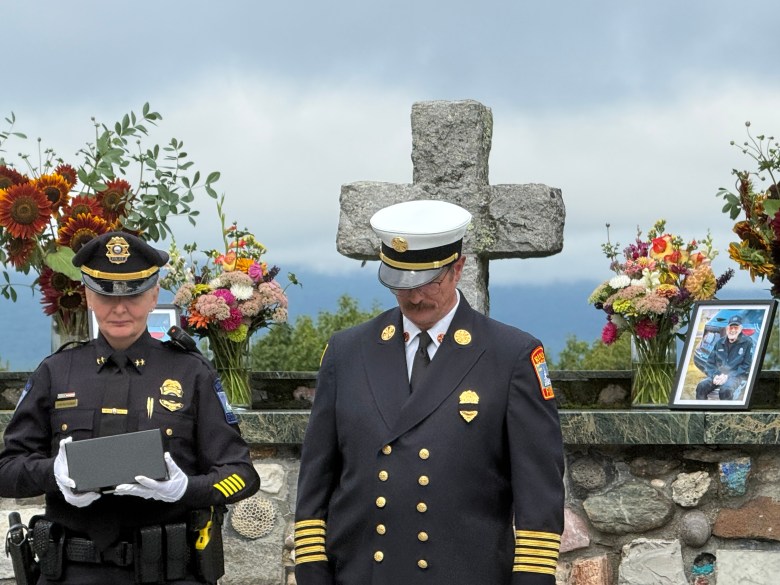 Police Chief Rachel Malynowski and Fire Chief Bob Faas listen to the final radio call for Harris.
