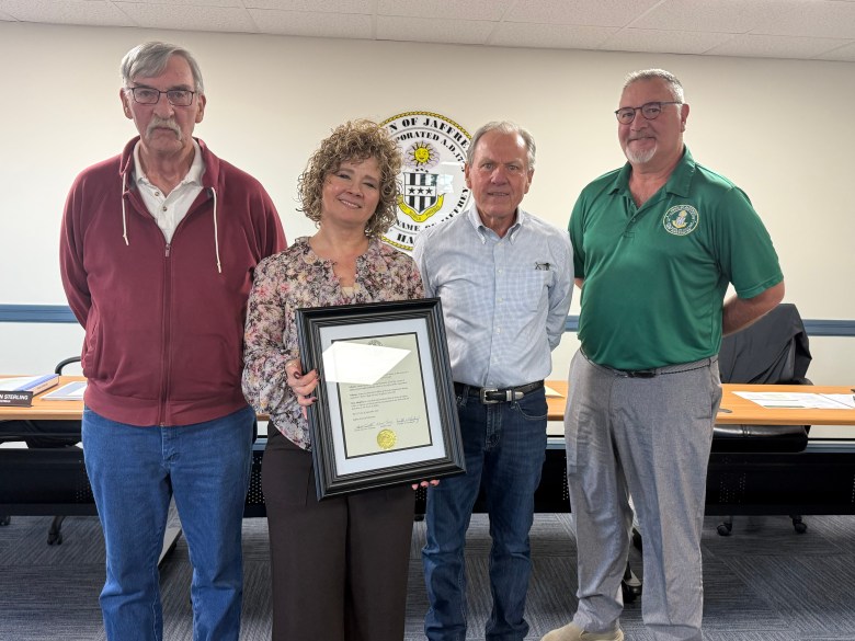 Police administrator Denise Chatel with Select Board members Frank Sterling, Charlie Turcotte and Andy Lawn.