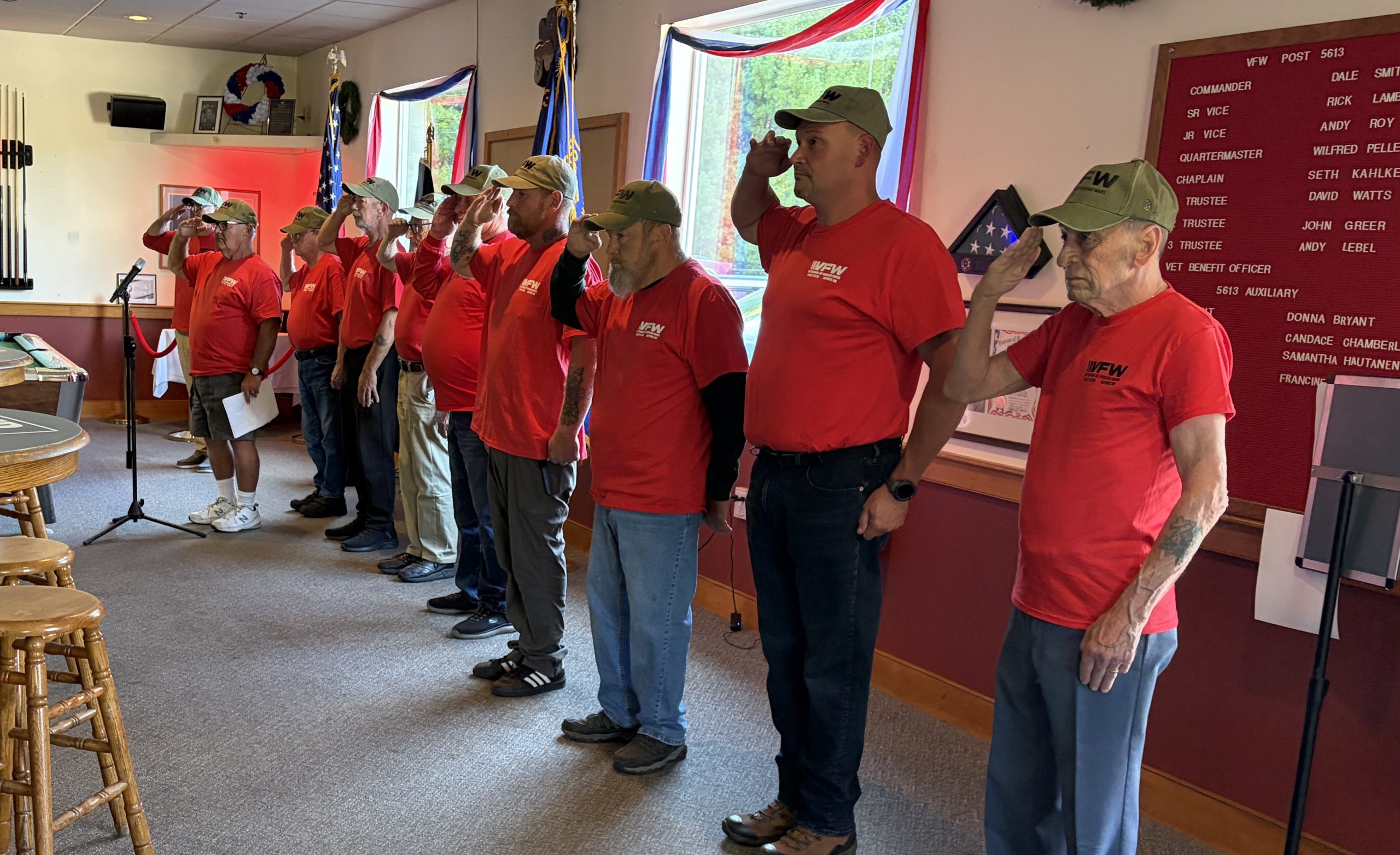 Members of the Jaffrey VFW salute the flag at a ceremony remembering prisoners of war and soldiers missing in action at a ceremony on Sept. 18, 2026.