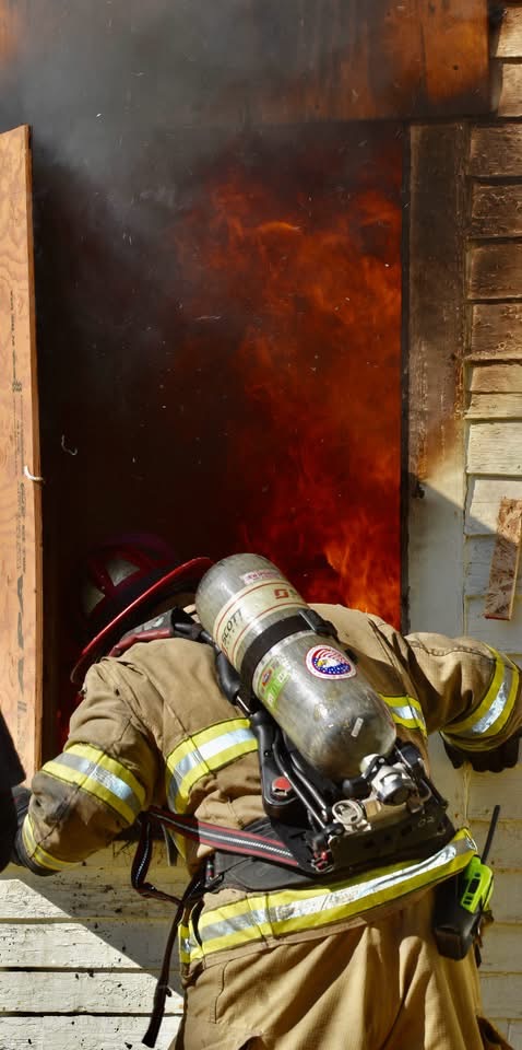 Crews train on fire attack on the second floor.