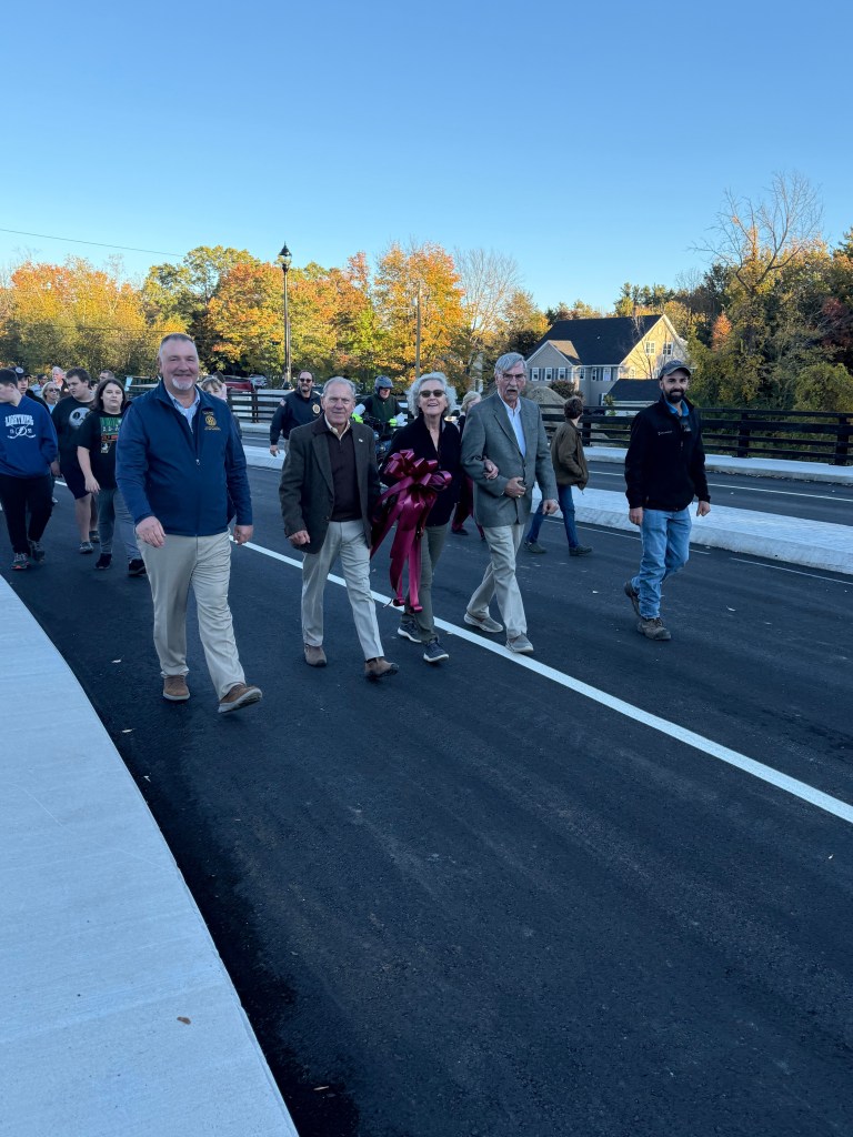 Selectmen Andy Lawn, Charlie Turcotte, Development Projects Coordinator JoAnne Carr, Selectman Franklin Sterling, and Project Manager Zacharty Paight lead the way. 