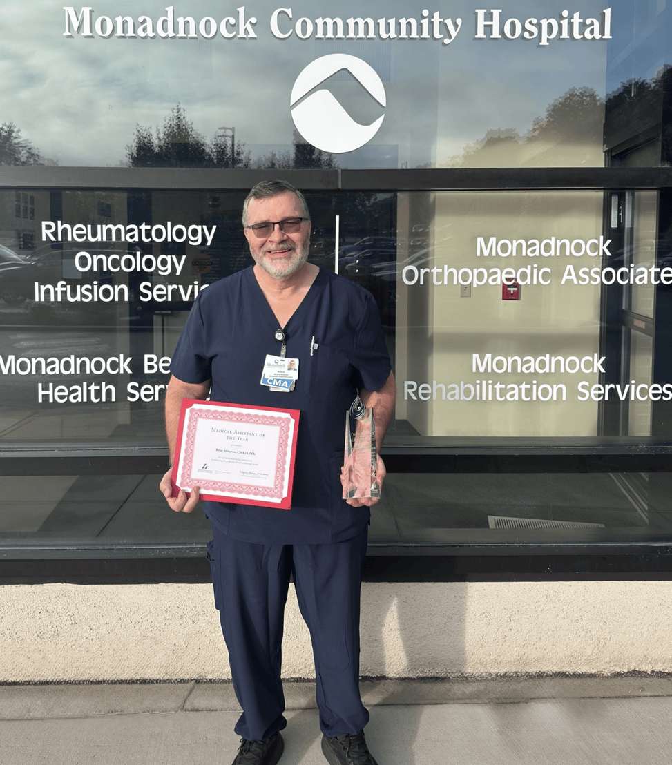 Brian Stimpson, CMA, pictured with the Medical Assistant of the Year award.