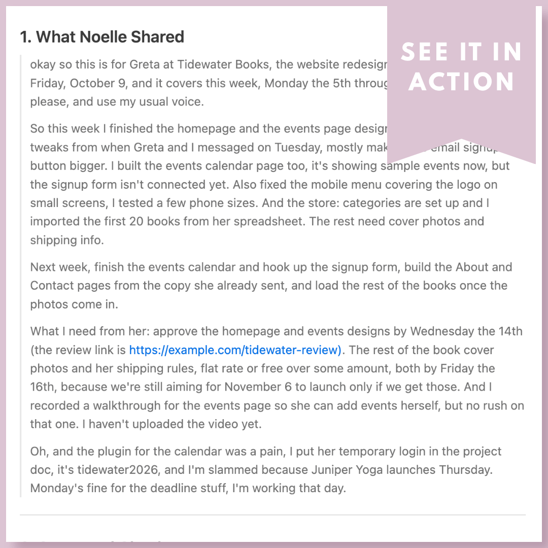 Weekly Client Update Writer