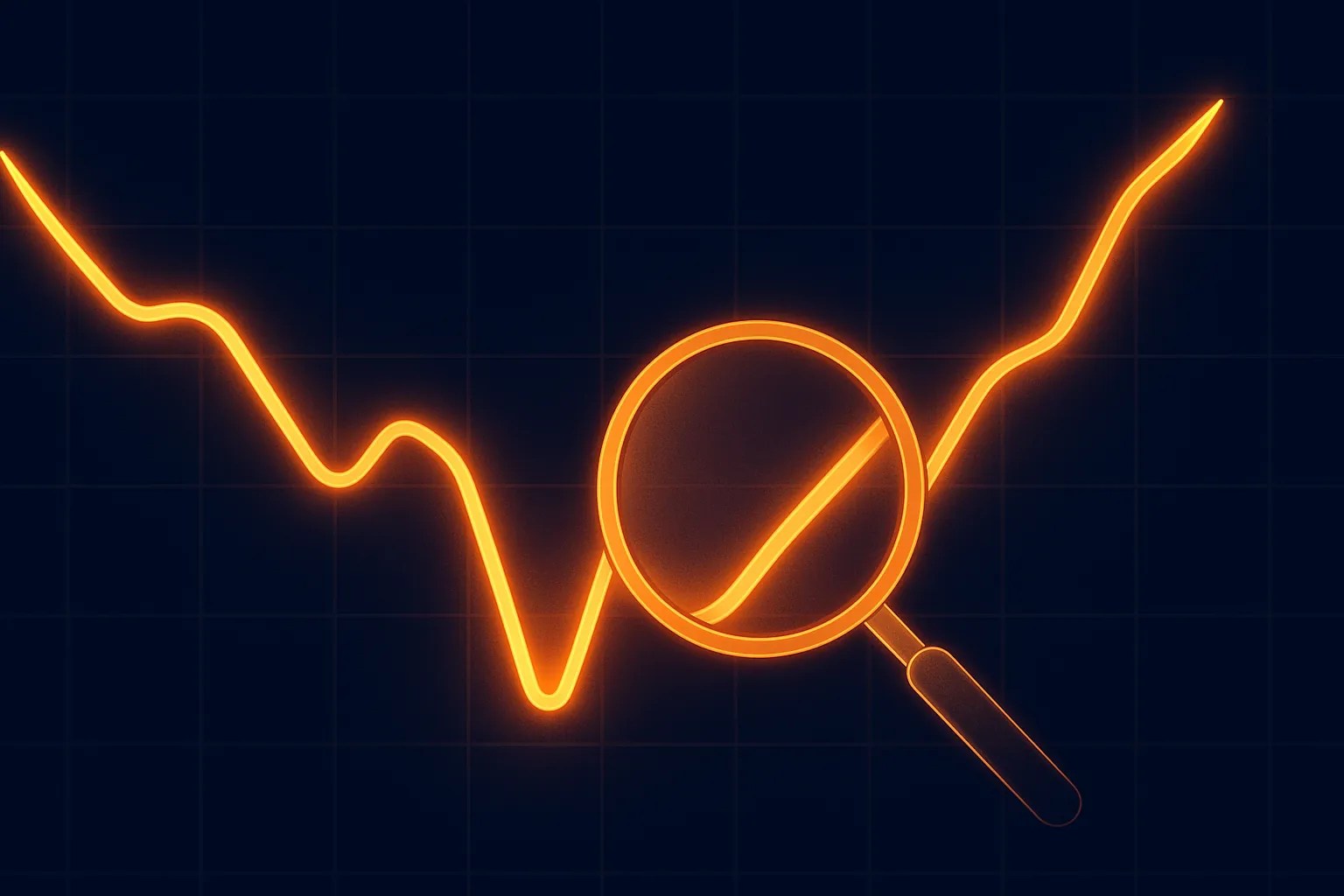 Line chart dropping and recovering under a magnifying glass