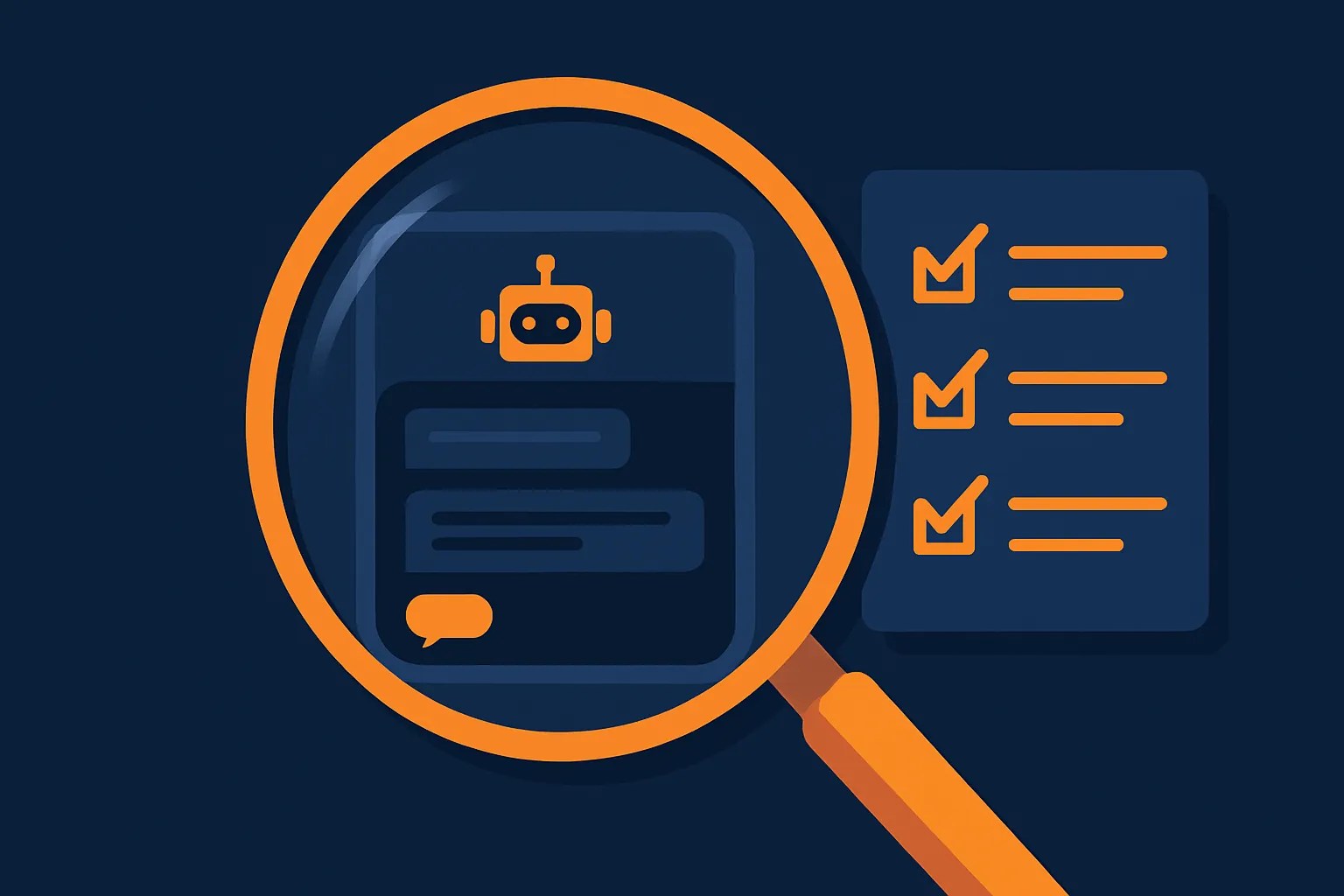 Magnifying glass inspecting an AI chat interface