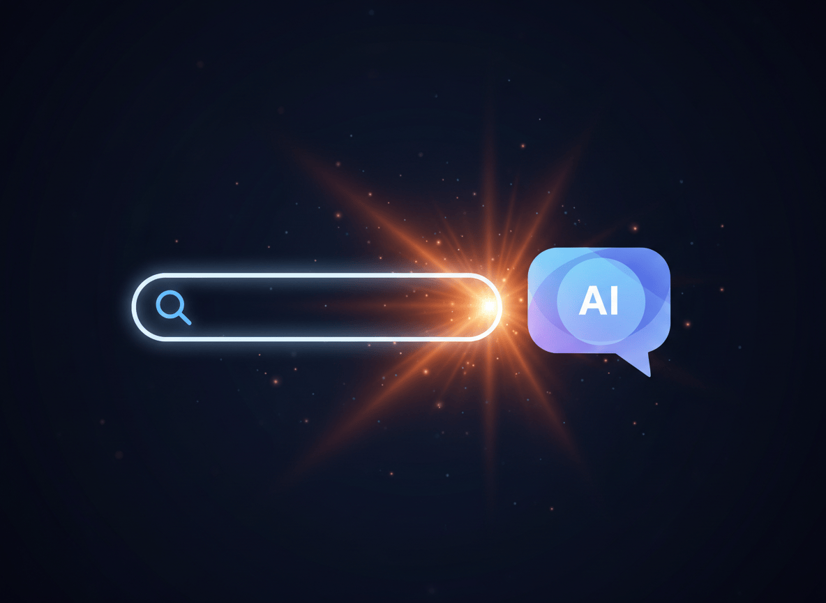 A search bar beside an AI chat bubble