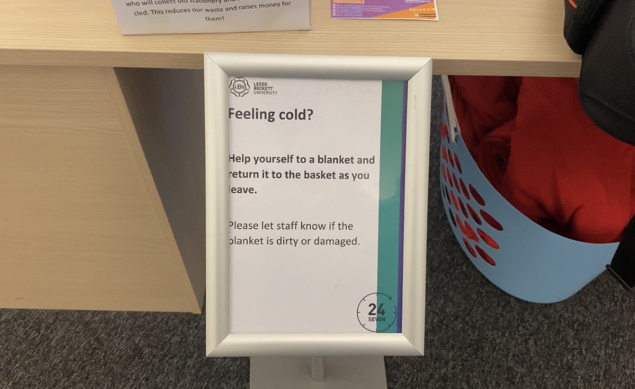 Leeds Beckett City library lending out blankets for students during cold weather