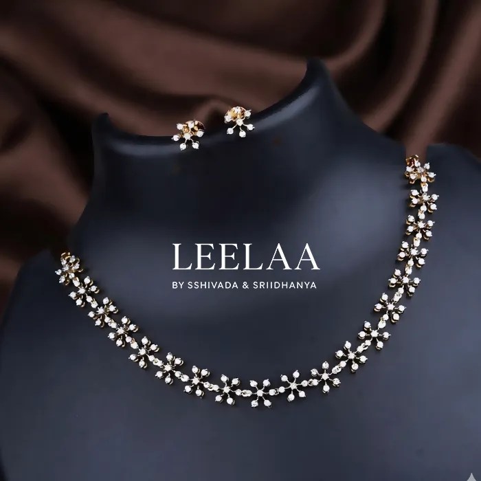 Diamond Replica Floral AD Necklace with Studs