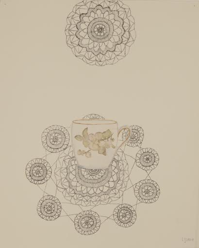 Kattaus tädilleni, akvarelli ja tussi 45x32 2014