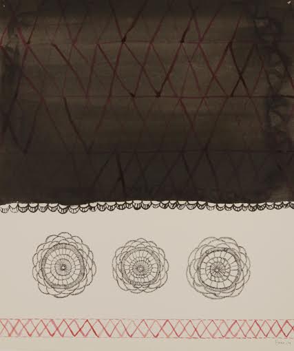 Pitsin kiehtovuus, akvarelli ja tussi 45x32 2014