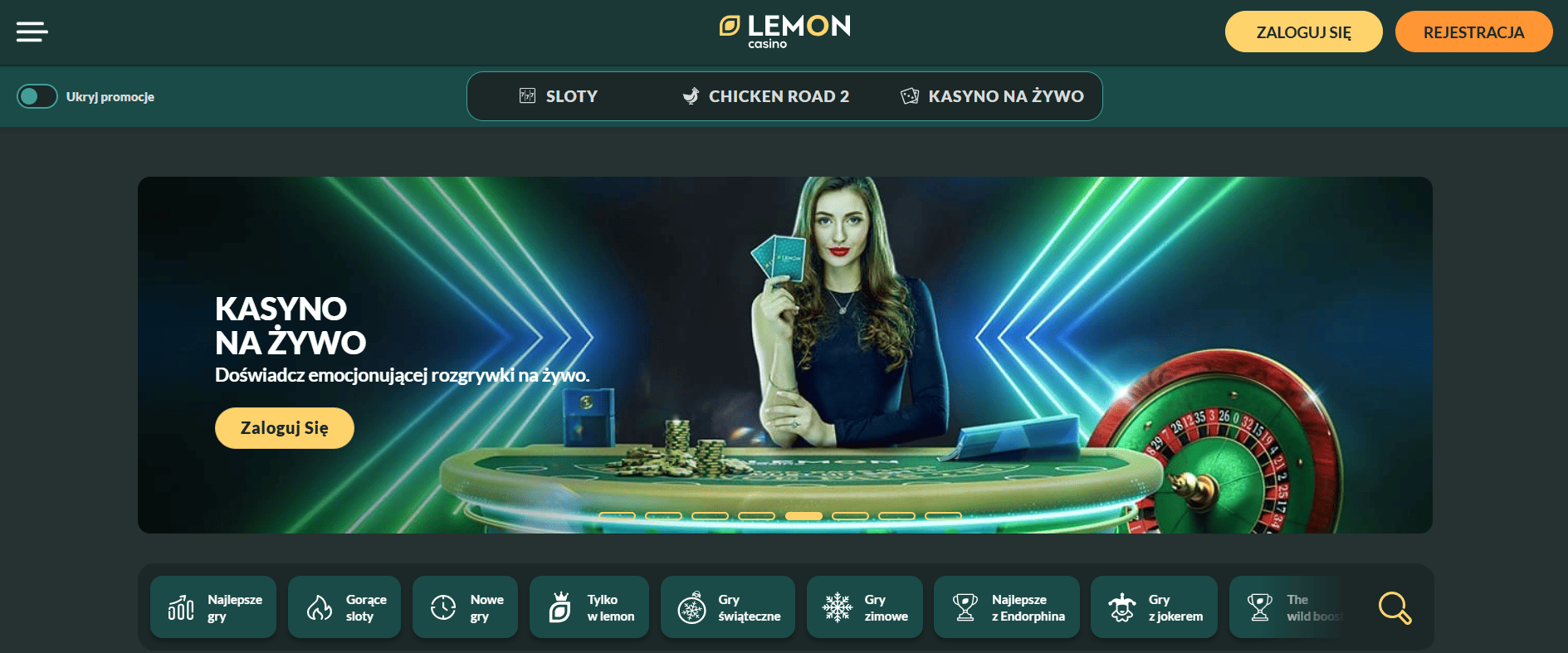 Interfejs Lemon Casino na urządzeniu mobilnym