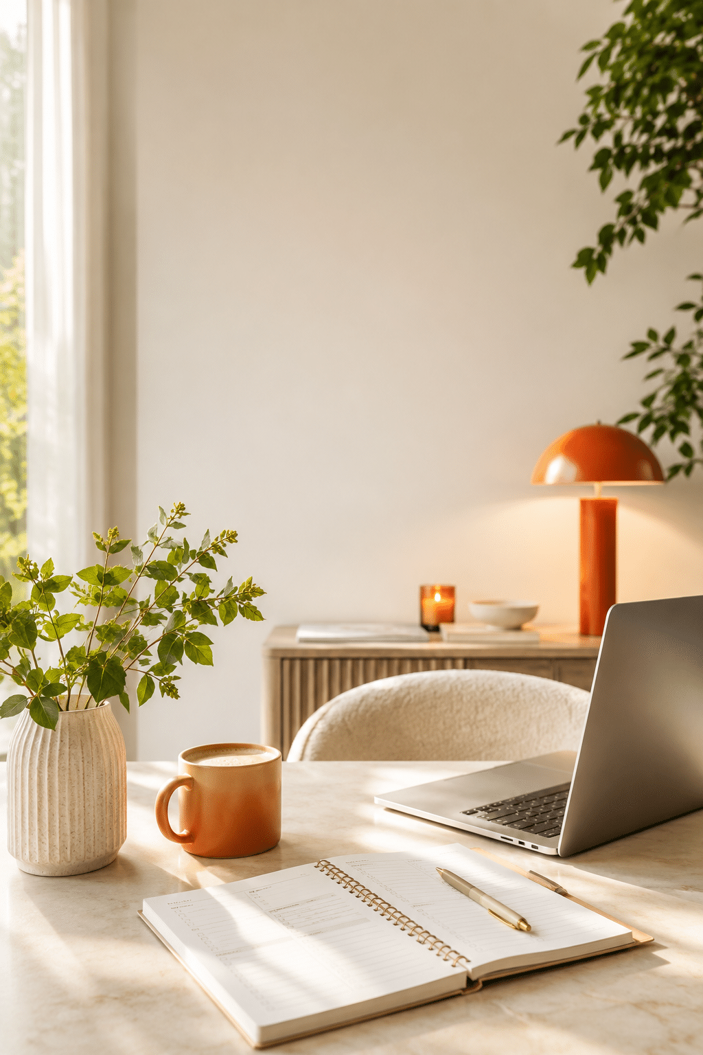 Productive Monday habits with planner, coffee, laptop, and soft morning light.