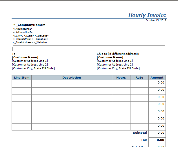 hourly invoice template database letter templates
