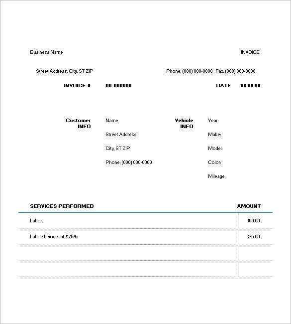 sample auto repair invoice template cards design templates