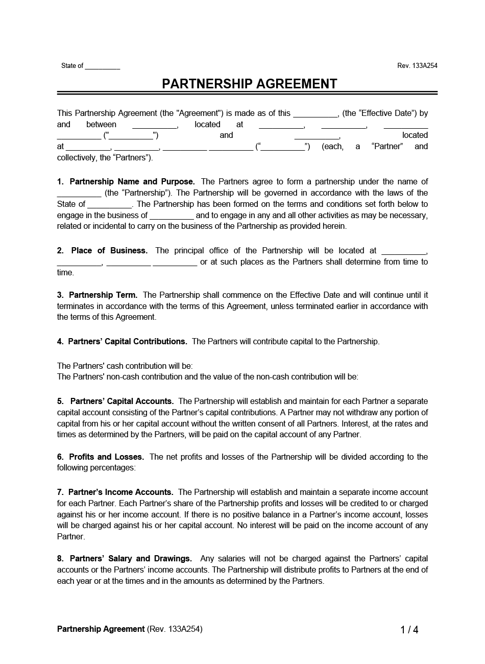 Property Partnership Agreement Template