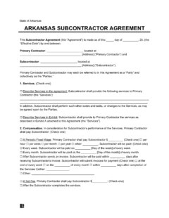 Free arkansas subcontractor agreement