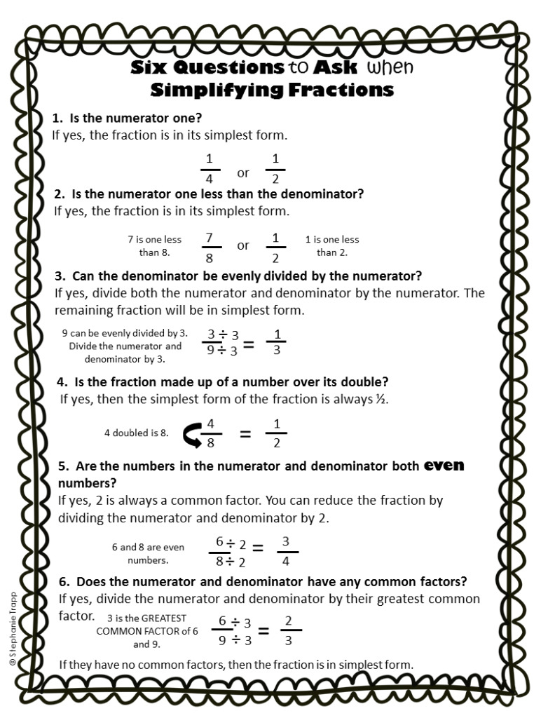 Free printable simplifying fractions worksheets