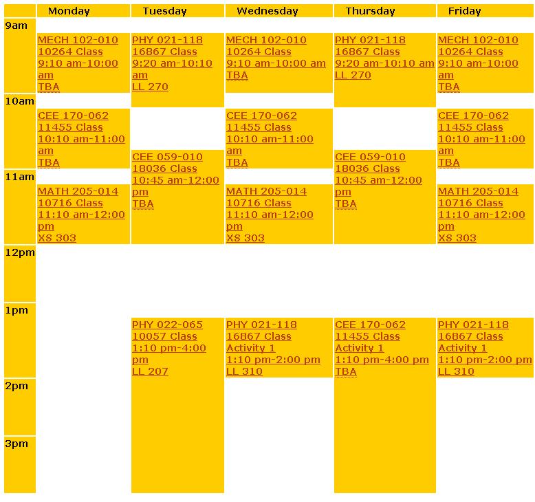 Spring Semester Schedule Civil Environmental Engineering