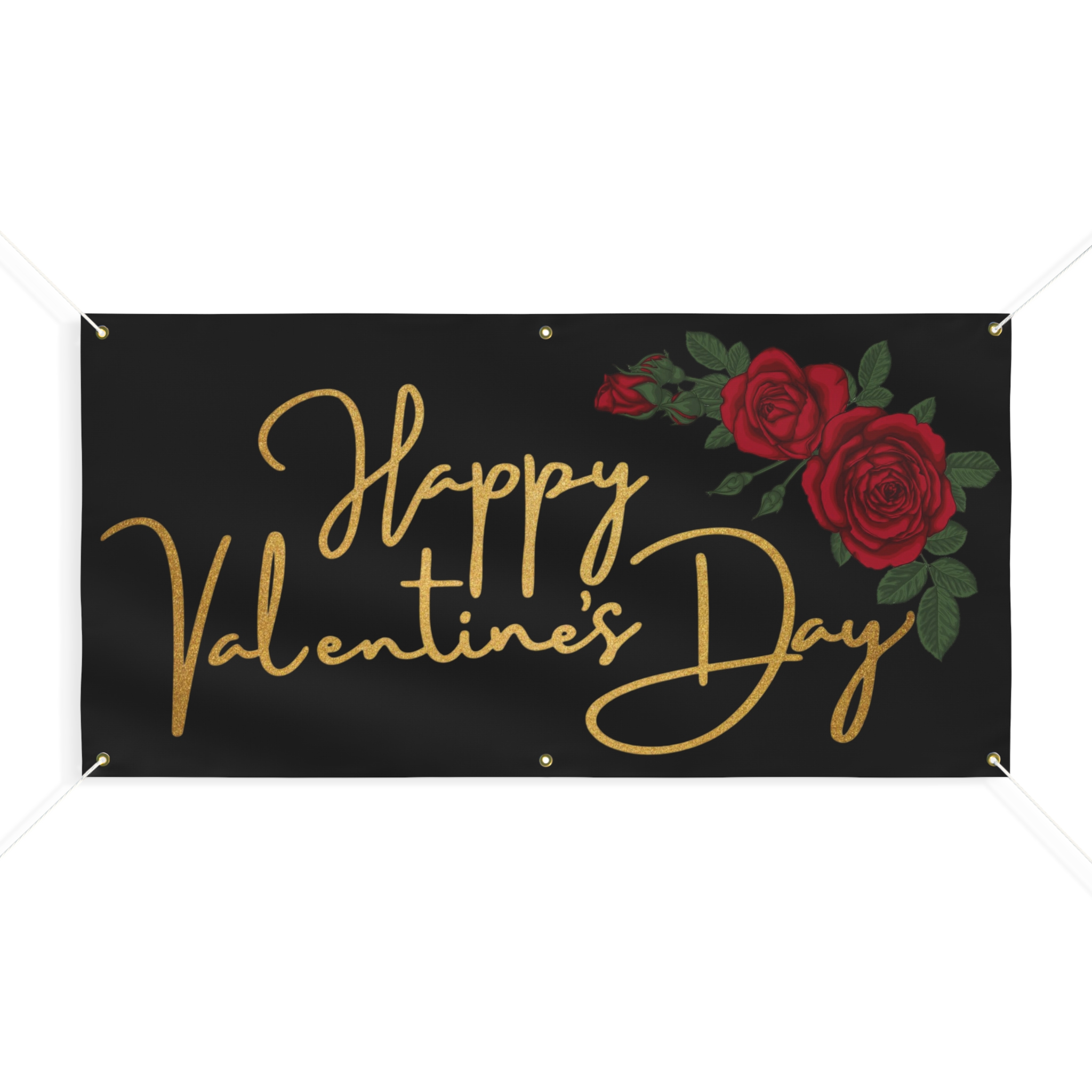 Happy Valentine’s Day Banner — Romantic Red Roses Matte Valentine Decoration